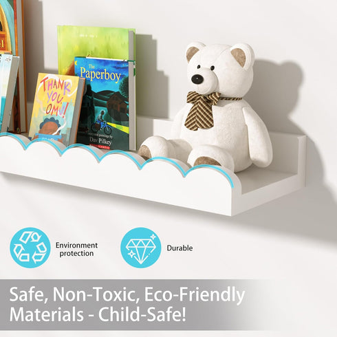 MZJZBN 4-Pack White Scalloped Nursery Shelves for Wall, Floating Book Shelves for Kids Room, Wall Mounted Kids