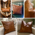 Fancy Homi 18x18 Inch 45x45 cm, Hand Stitched Brown Faux Leather Decorative Throw Pillow Covers for Living Room Couch