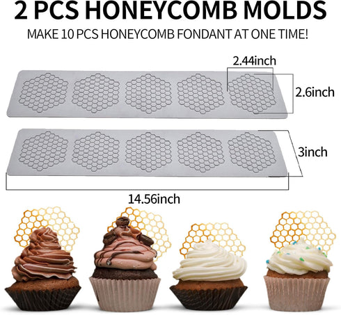 Honeycomb Molds Silicone, 2 PCS Jopgeey Tuile Fondant Molds, 3D Beehive Candy Lace Molds for Baking, Cake Decorating