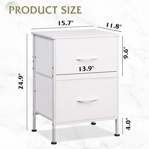 WLIVE White Nightstand with 2 Drawers, Small Dresser for Bedroom, Bedside Furniture, College Dorm