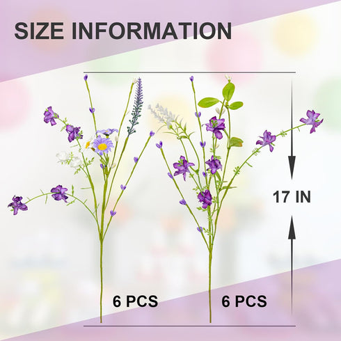 12 Pack 17 Inch Summer LLZLL Spring Decorations for Home Purple Spring Flowers Artificial Spring Floral Stems