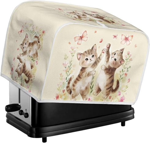 Cute Cat Butterfly Floral Print Toaster Cover, Waterproof for Standard 4 Slice Bread Maker, Kitchen Appliance Protector