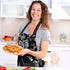G2PLUS Vintage Floral Kitchen Apron for Women, Black Pleated Hem Cooking Apron with Pocket, 29 x 21 inch