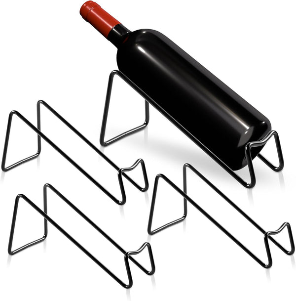 Countertop Wine Rack, 4 Pcs Wine Bottle Holder, Metal Small Wine Rack, Tabletop Storage Stand for Cabinet, Black