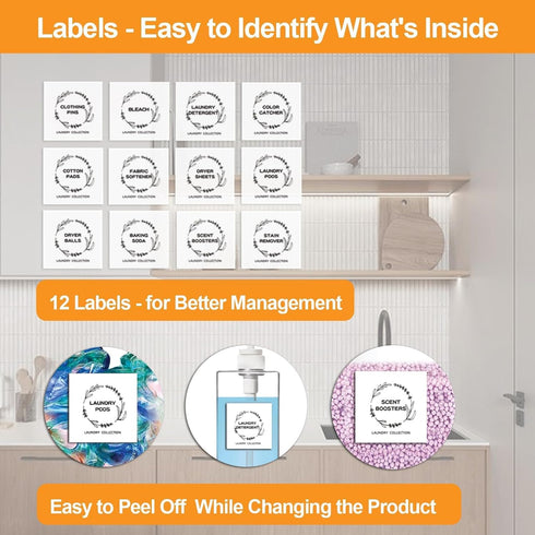 3+2 Pack FEXIA Laundry Pods Containers and Dryer Sheet Holder with Laundry Detergent Dispenser Laundry Room