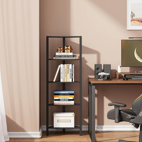 5-Tier BS05BK005 TUTOTAK Corner Shelf, Corner Bookshelf for Small Space, Narrow Display Corner Shelf Stand with Storage