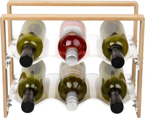 Mind Reader Wine Rack Kitchen Decor Countertop Organizer Storage Acrylic 14" L x 8" W x 10.5" H Brown
