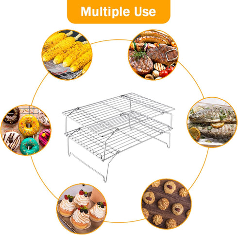 TeamFar 4-Tier Stainless Steel Cooling Rack, 15”x10” for Baking Roasting, Heavy Duty, Dishwasher Safe, Stackable &
