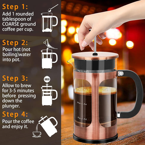 French Press Coffee Maker (34oz 1Quart 5-6Cup), with 4 Filters System, Borosilicate Glass, Cold Brew Coffee Tea Pot