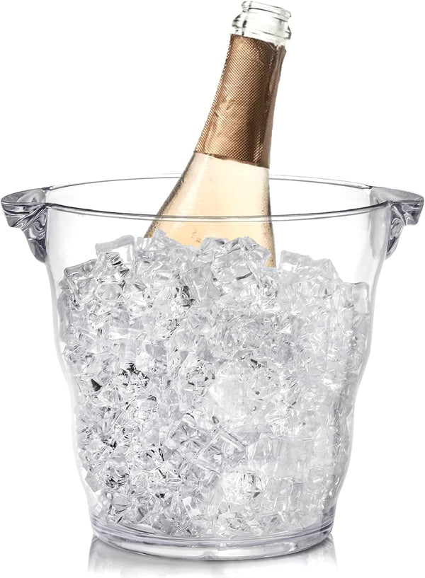 Dicunoy 4 Liter Plastic Ice Bucket, Thick Clear Champagne Chiller with Handle, Wine Cooler for Bar, Home, Parties