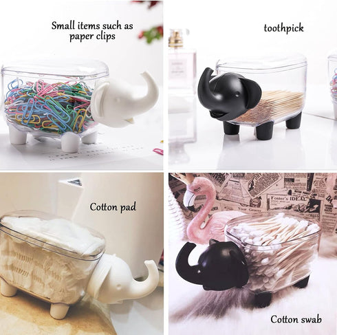 Cotton Ball Holder Dispenser 2-Pack, Cute Elephant Acrylic Qtip Containers with Lid for Bathroom Countertops