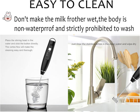 Milk Frother Handheld Foam Maker, 2 Stainless Stirring Heads, 3 Speed Rechargeable Electric Blender for Cappuccino,