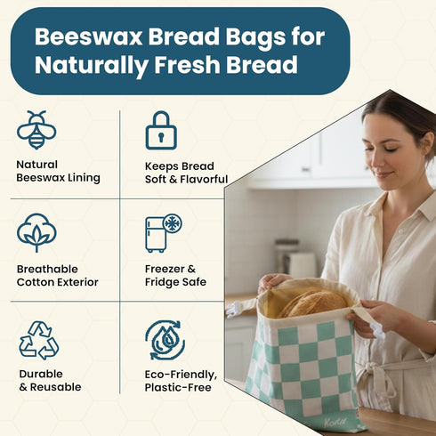 3-Pack Reusable Beeswax Bread Bags (XL, M, S) - Organic Cotton Beeswax Bread Storage Bag for Homemade Bread & Sourdough