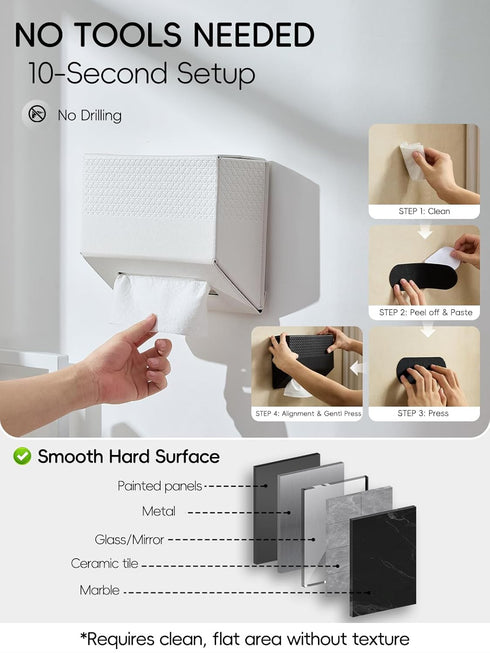 Streamlined Hand Towel Box Cover, No Drill Installation & Damage-Free Adhesive Backing for Wall Mounted, Appearance