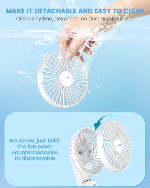 EasyAcc Portable Hand Held Fan: Ultra Quiet 5 Speed USB C Rechargeable Fan, 180° Foldable Small Desk Fan for Travel