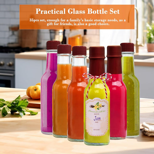 Encheng 5oz Woozy 5oz Set 35 Hot Sauce Bottles with Lids,Clear Bottles with Shrink Capsules,Small Wine Making Bottles