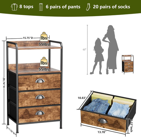 YEYSHAOM 3 -55LB Night Stand with Fabric Drawer and Sturdy Metal Frame, Modern Side Table Lightweight & Durable Load