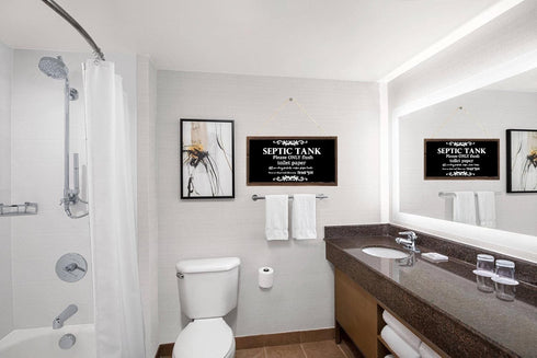Bathroom Quote Wood Sign-Septic Tank Sign Hanging Signs 10 X 5 Inch, Toilet Rule Wooden Plaque for Restroom Door Decor