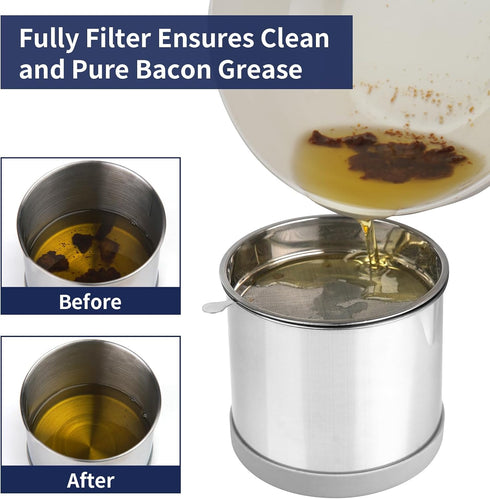 1.2L Bacon Grease Saver Container with Fine Mesh Strainer, Non-slip Silicone for Cooking Oil Storage