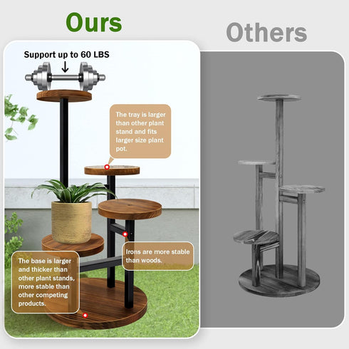 4 AUGOSTA Tier Corner Plant Stand, Tall Metal Wood Plant Shelf Holder for Indoor, Outdoor Display Rack Flower Pot Stand