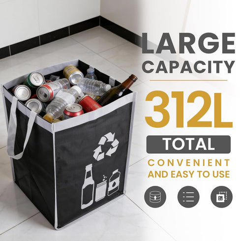 4 Pack Recycle Waste Bag for Kitchen Home- Large Indoor Recycling Bins Trash Sorting Organizer, Reusable