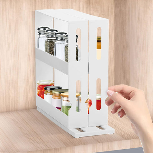 INFILM 2 Tier Spice Rack, Multifunctional Rotating Cupboard Organizer, Swivel Storage Shelf