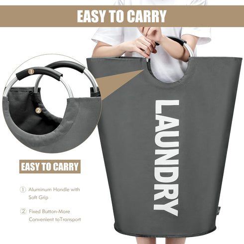 DOKEHOM 90L Large Collapsible Laundry Basket, Freestanding Tall Clothes Hamper, Foldable Washing Bin (Dark Grey)
