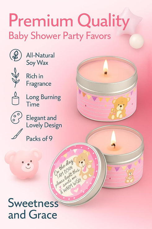 9-Pack 3040 Majestic Zen Baby Shower Candle Favors for Girls | Scented Soy Wax Candles | Baby Powder Scent | Hour Burn