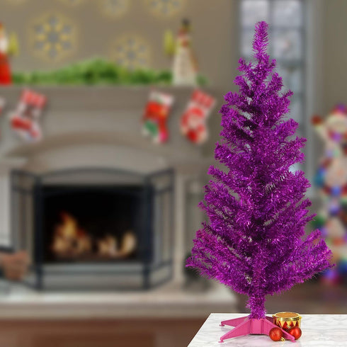 National Tree Company Artificial Christmas Tree - Pink Tinsel, Includes Stand, 3 Feet