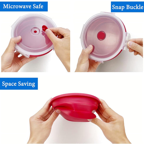 1200ml Large Camping Bowl with Foldable Spoon, Collapsible Bowl with Lid for Travel and Food Storage
