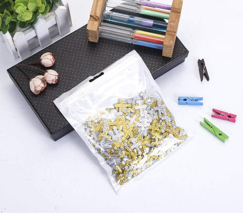 1.6 Ounce Crossed Christening Confetti - Gold Silver Glitter Cross Metallic Sequins for Party Decoration