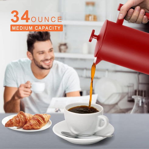 304 2 34oz (1 Secura French Press Coffee Maker, Grade Stainless Steel Insulated Coffee Press with Extra Screens