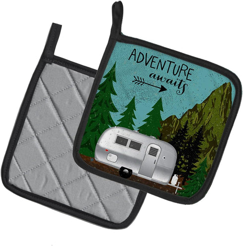 Caroline's Treasures Airstream Camper Adventure Awaits, Pair of Heat Resistant Pot Holders, 7 1/2 x 7 1/2