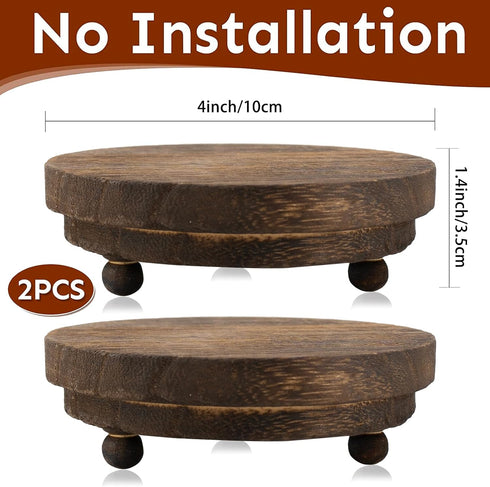 2 3.75' Pcs Wood Riser - Display Stand for Farmhouse Decor, Tiered Tray Accessories, Round Rustic Pedestal for Home
