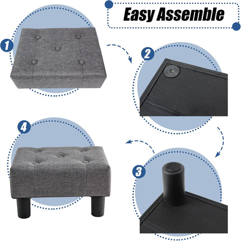 BRIAN & DANY Small Foot Stool, Linen Foot Stools with Legs, Stable Small Footstool for Living Room, Grey