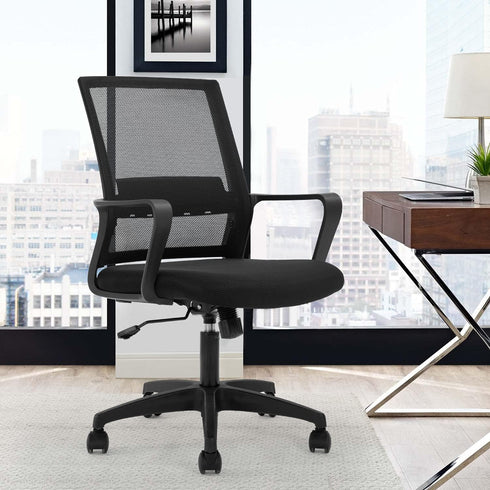 FDW Ergonomic Office Chair, Mid-Back Mesh Computer Chair with Lumbar Support, Adjustable Rolling Swivel