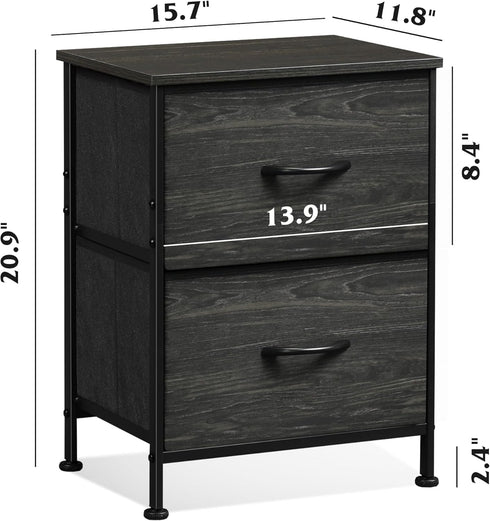 WLIVE Night Stand, Small Dresser with 2 Fabric Drawers, Black Bedside Table and Closet Organizer
