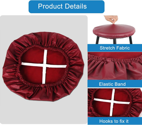 15"-20" 4 Pack Sigmat Round Stool Covers, Stretch Waterproof Bar Stool Seat Cover Round Chair Covers Burgandy
