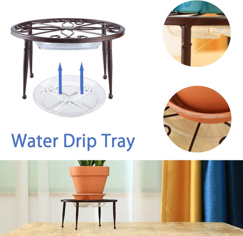 DEELF OUTLET 3 Pack 9 inches Metal Plant Stands with Saucer for Indoor and Outdoor Plants Heavy Duty Potted Heavy Duty