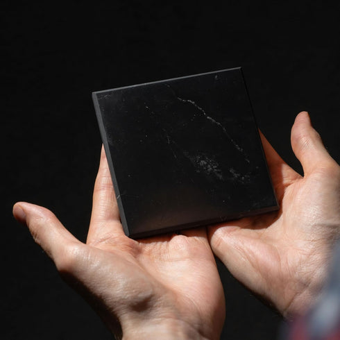 Shungite Tile 4x4 Inches | Protection Blocker Decorative Mineral Square Stone for Cell Phone, Meditation & Energy