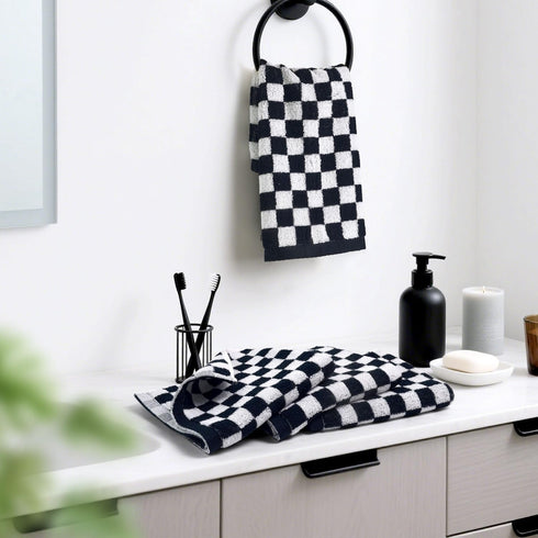 4 Pack 13 13 Inches Jacquotha Wash Cloths Checkered (Black and White) - Cotton Washcloths for Face Body, x Daily