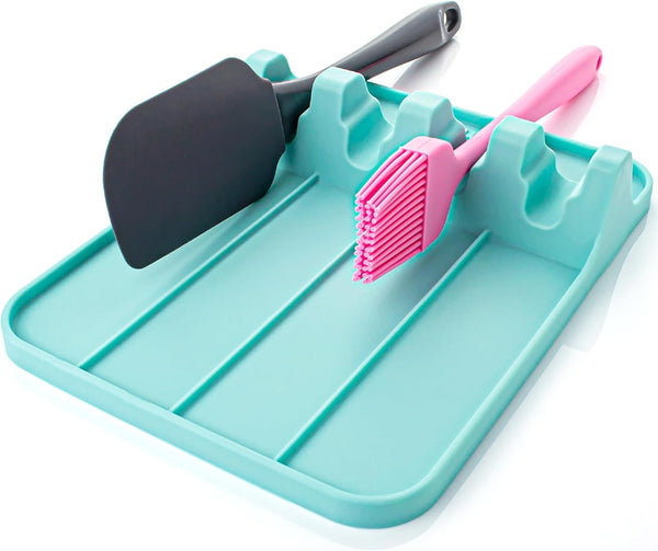 Silicone Spoon Rest for Multiple Utensils, Heat Resistant with Drip Pad, BPA-free Spoon Rest for Kitchen Counter