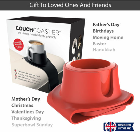 HIT PRODUCTS CouchCoaster - Original & Patented Armrest Couch Cup Holder, Rosso Red - A Weighted, Silicone, Anti Slip