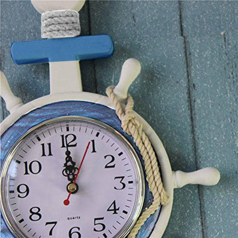 Nautical Wheel Rudder Steering Wheel Decor, Mediterranean Style Anchor Clock Beach Sea Theme Wall Hanging Decoration