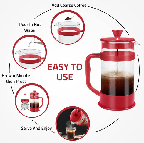 Utopia Kitchen 12 Ounce French Press Coffee Maker, Heat Resistant Borosilicate Coffee Pot for Camping Travel Gifts, Red