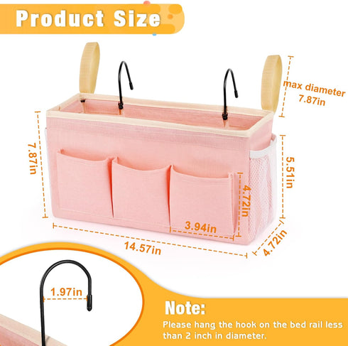 Lilithye Bedside Organizer with Fixed Straps and Water Bottle Holder for Home, College, Dorm, Bunk, Hospital, Crib, Bed