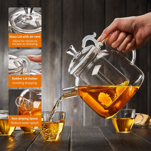 68OZ 2000ML, Glass Teapot, Large Glass Tea Pot With Infuser, Kettle For Stove Top, Tea Cup With Infuser For Loose Leaf