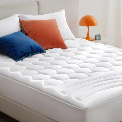 Queen Mattress Pad - Quilted Fitted Protector Cover with 8-21" Deep Pocket, White by Bedsure
