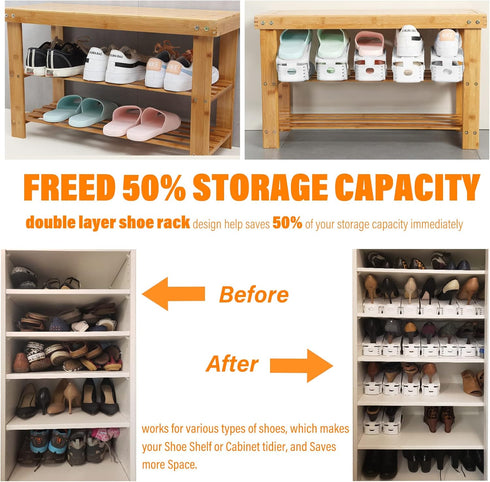 LEIMO KPARTS 20-PACK Closet 4310869 LEIMO Shoe Slots Organizer, Adjustable Shoe Stacker, Double Layer Stack Shoe Holder