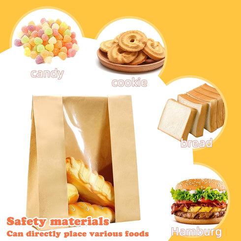 QPEY 50 Pack Bags,50% Packaging Stickers(13.7x8.2x3.7 inch) Larger Kraft Sourdough Bread Thicker Bread Bags
